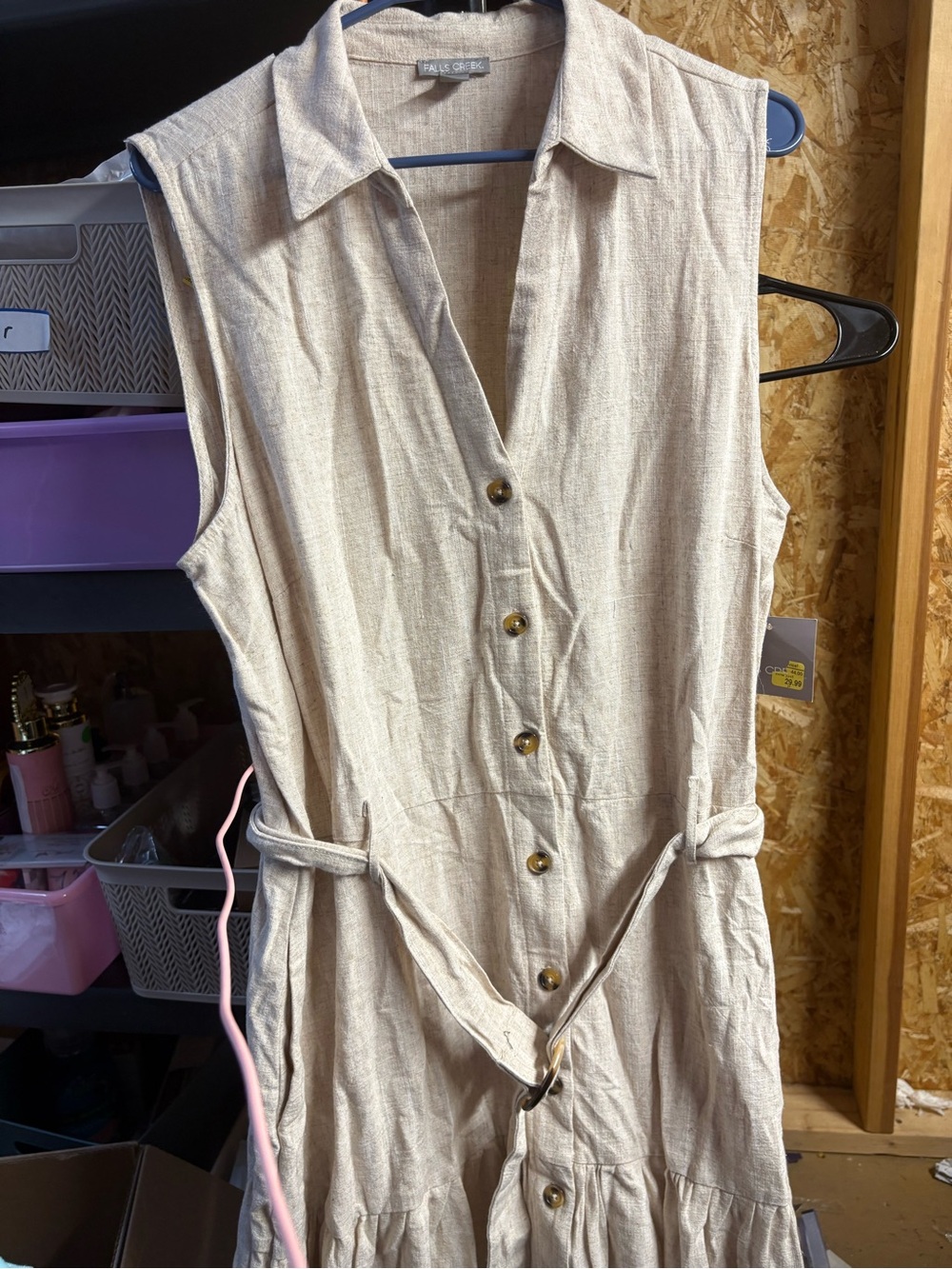 Falls Creek Sleeveless Button-Front Midi Dress in Light Beige